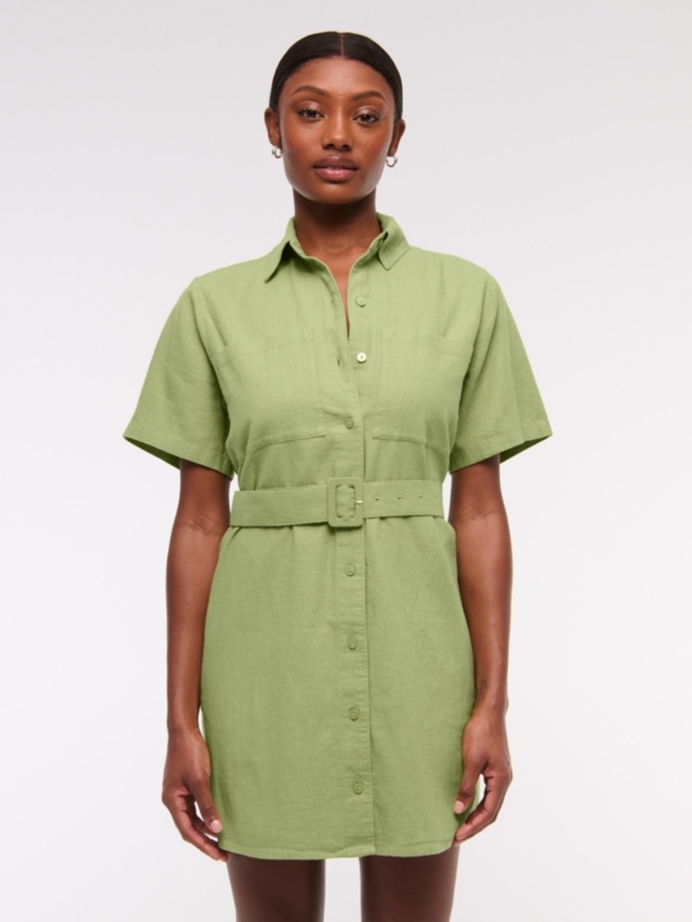 Abercrombie & Fitch Light Green Belted Shirt Mini Dress